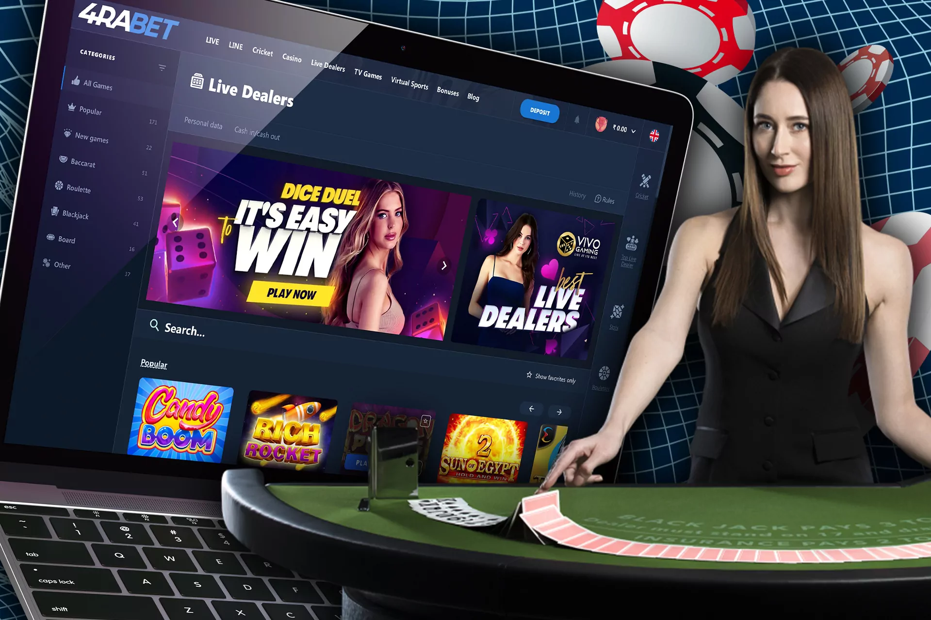At 4Rabet you will find live casino games only from reliable dealers.