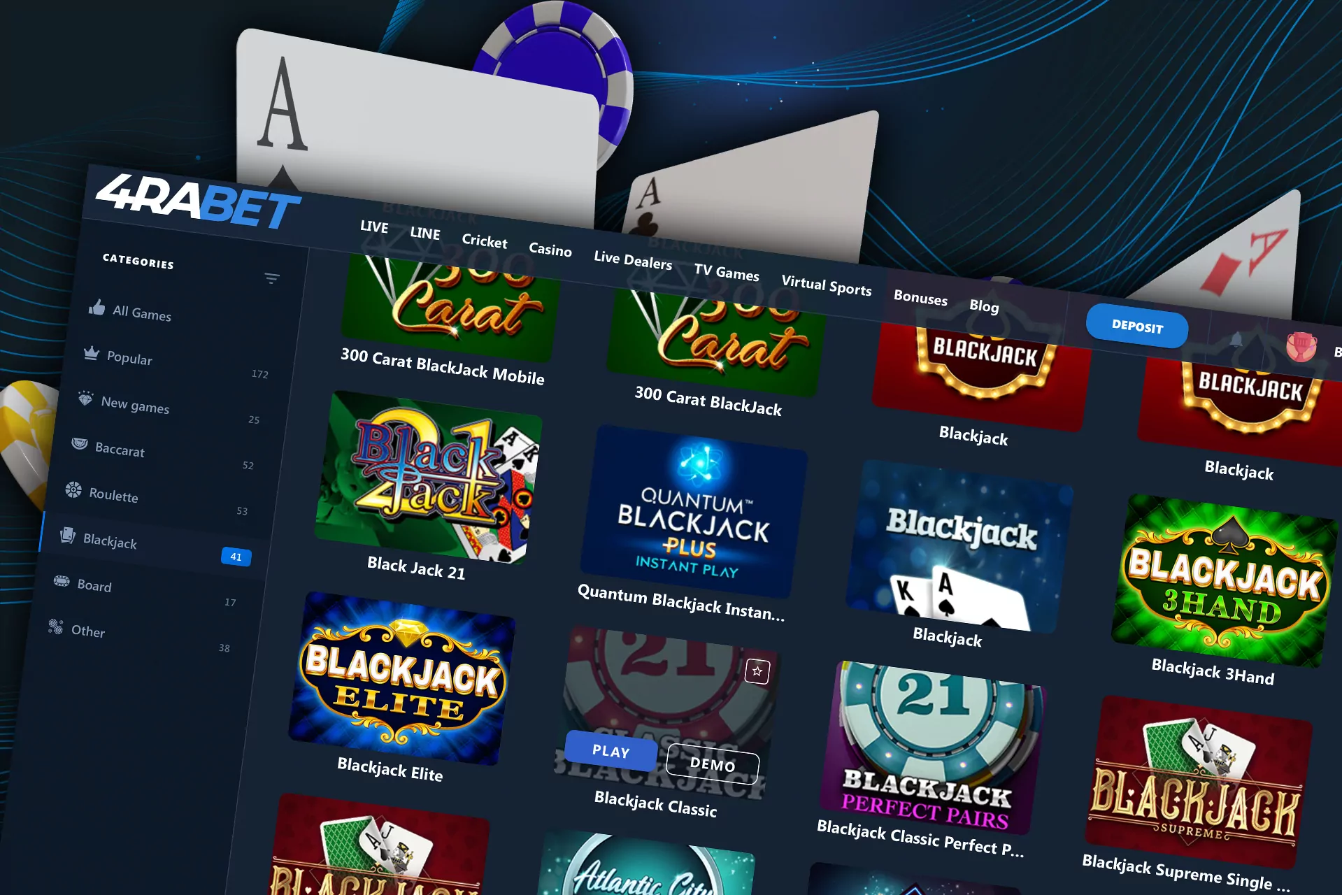41 different games in the blackjack section.