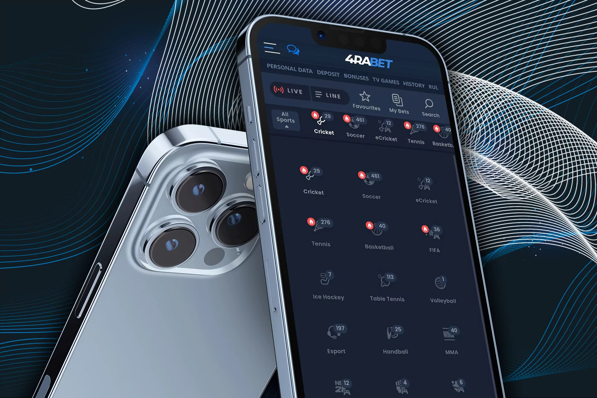 All betting options are available in 4Rabet app for such categories as: sports betting, esports, virtual sports, above mentioned types of bets are available for traditional sports, esports, virtual and other types.