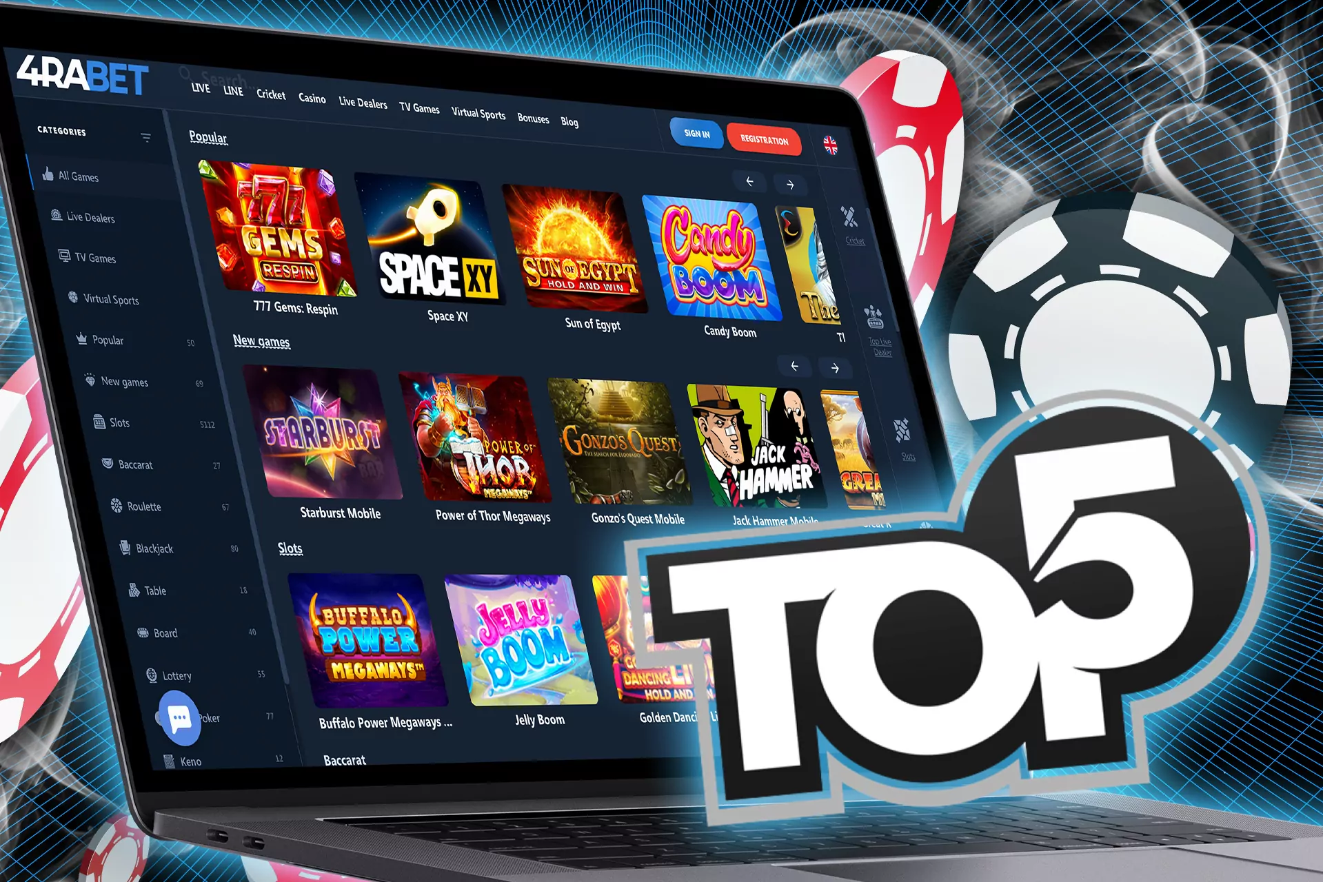 Top 5 most popular games in our casino.