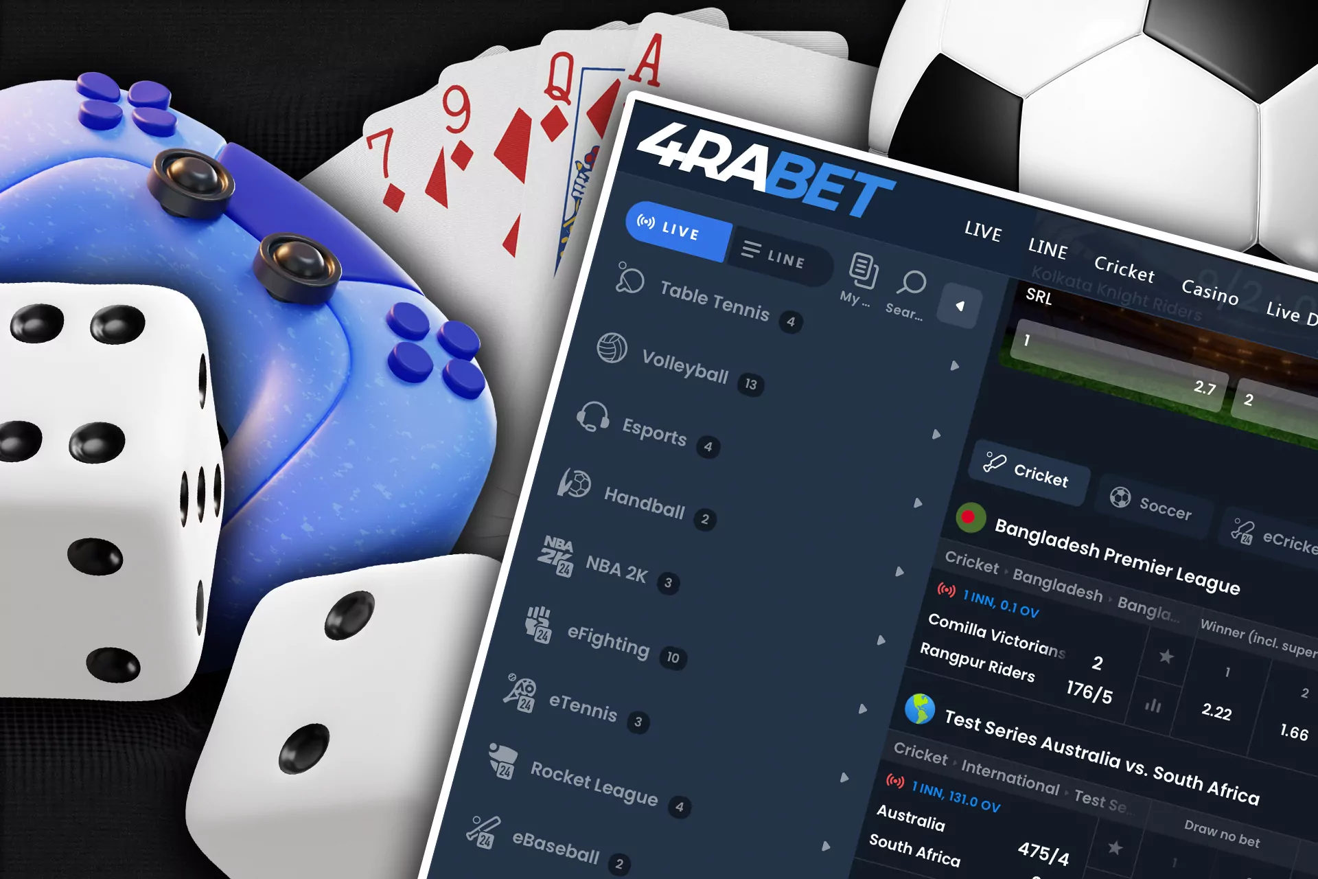 You'll find a lot of entertainment such as sports and esports betting, casino games and others at 4rabet.