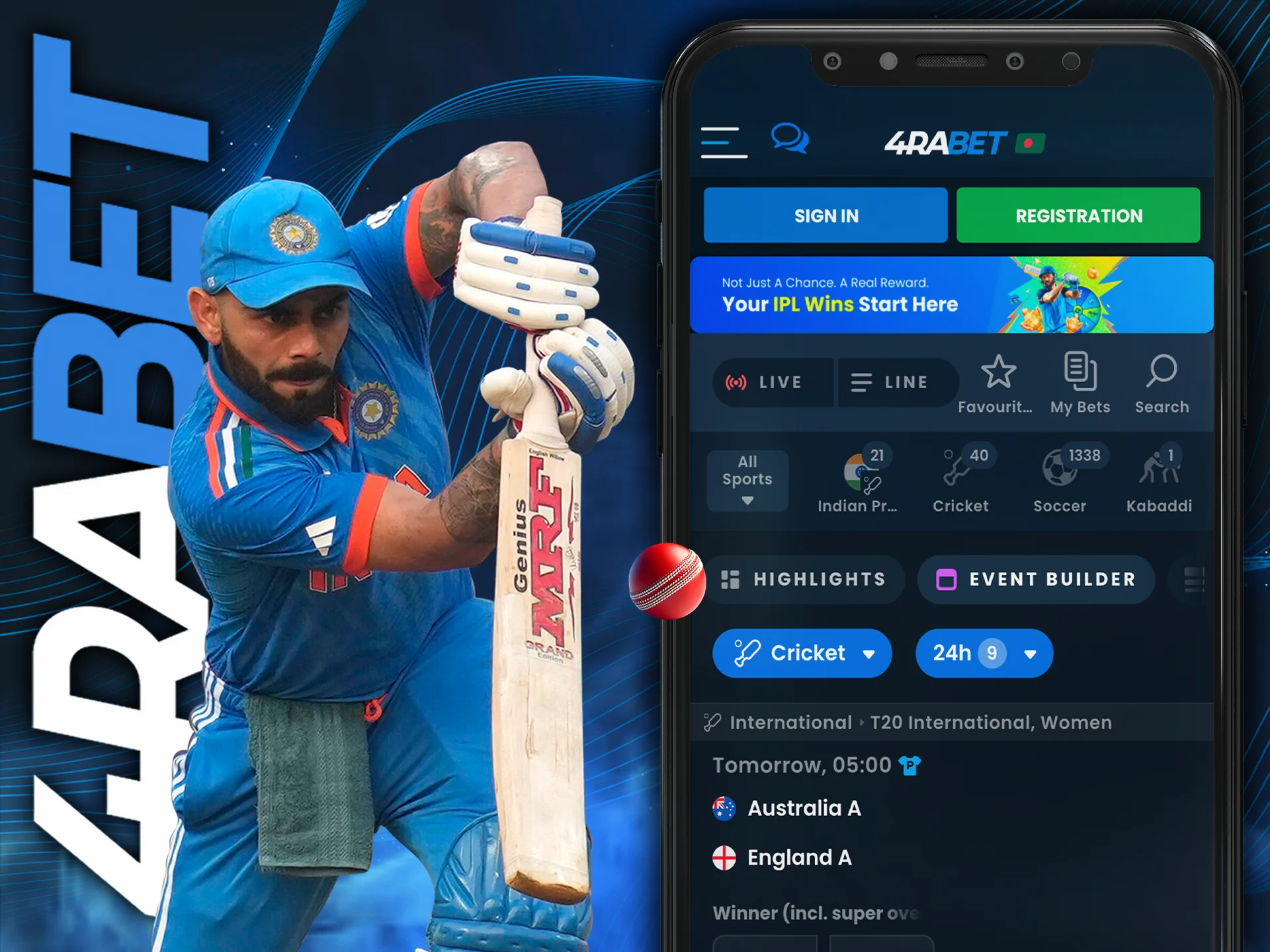 Bet on your cricket favorites with the 4Rabet app.