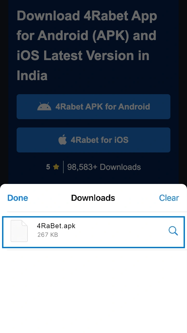 Go to downloads and install the 4Rabet app.