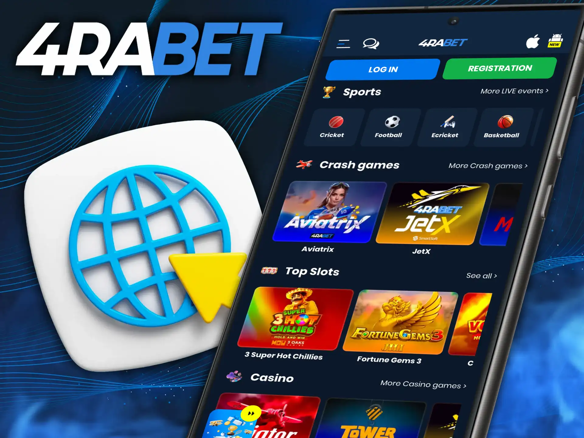 Place your bets without downloading the 4Rabet app on your smartphone.