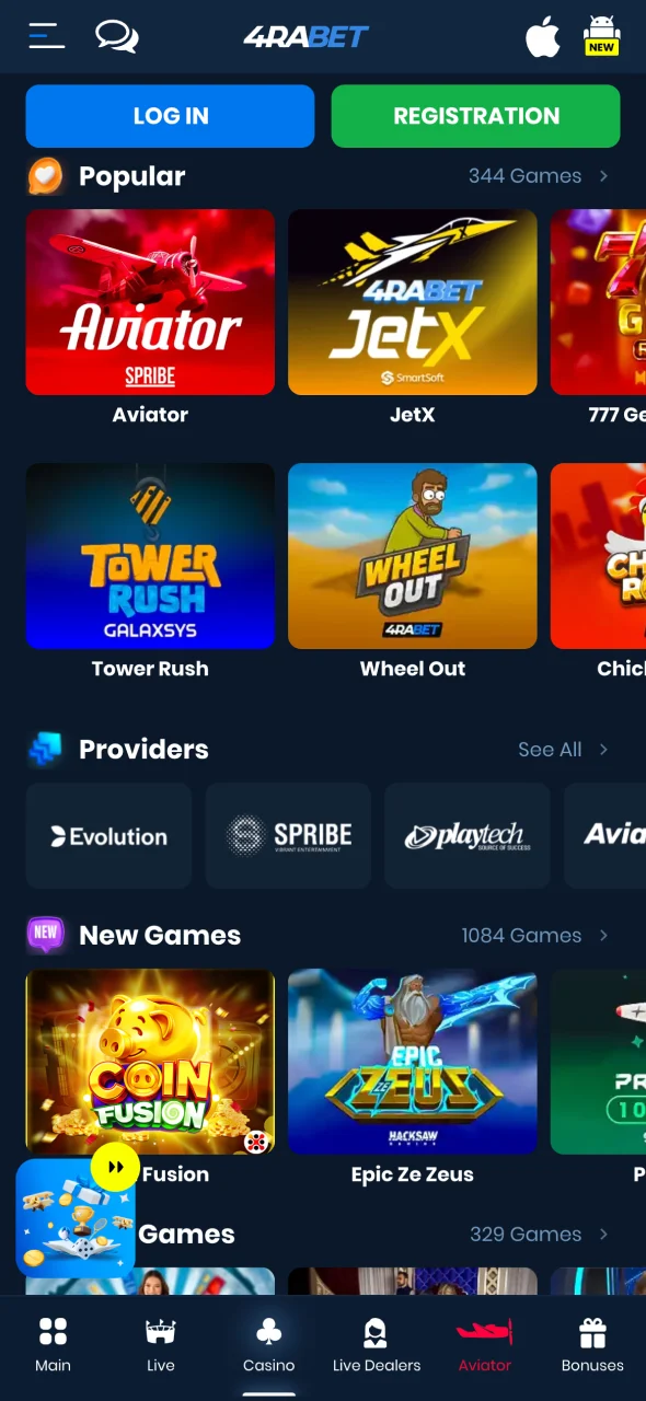 Play casino games with 4Rabet platform.