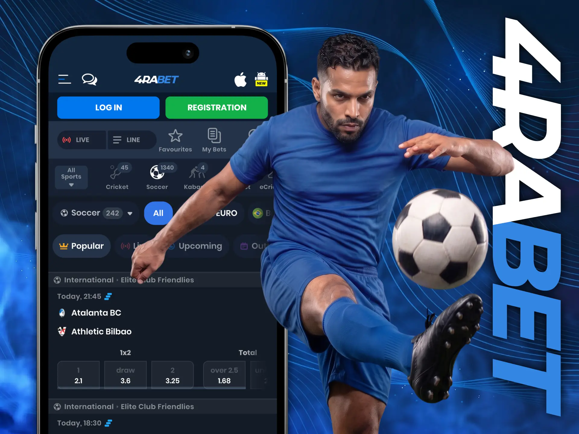 Create predictions for soccer match outcomes in the 4Rabet app.